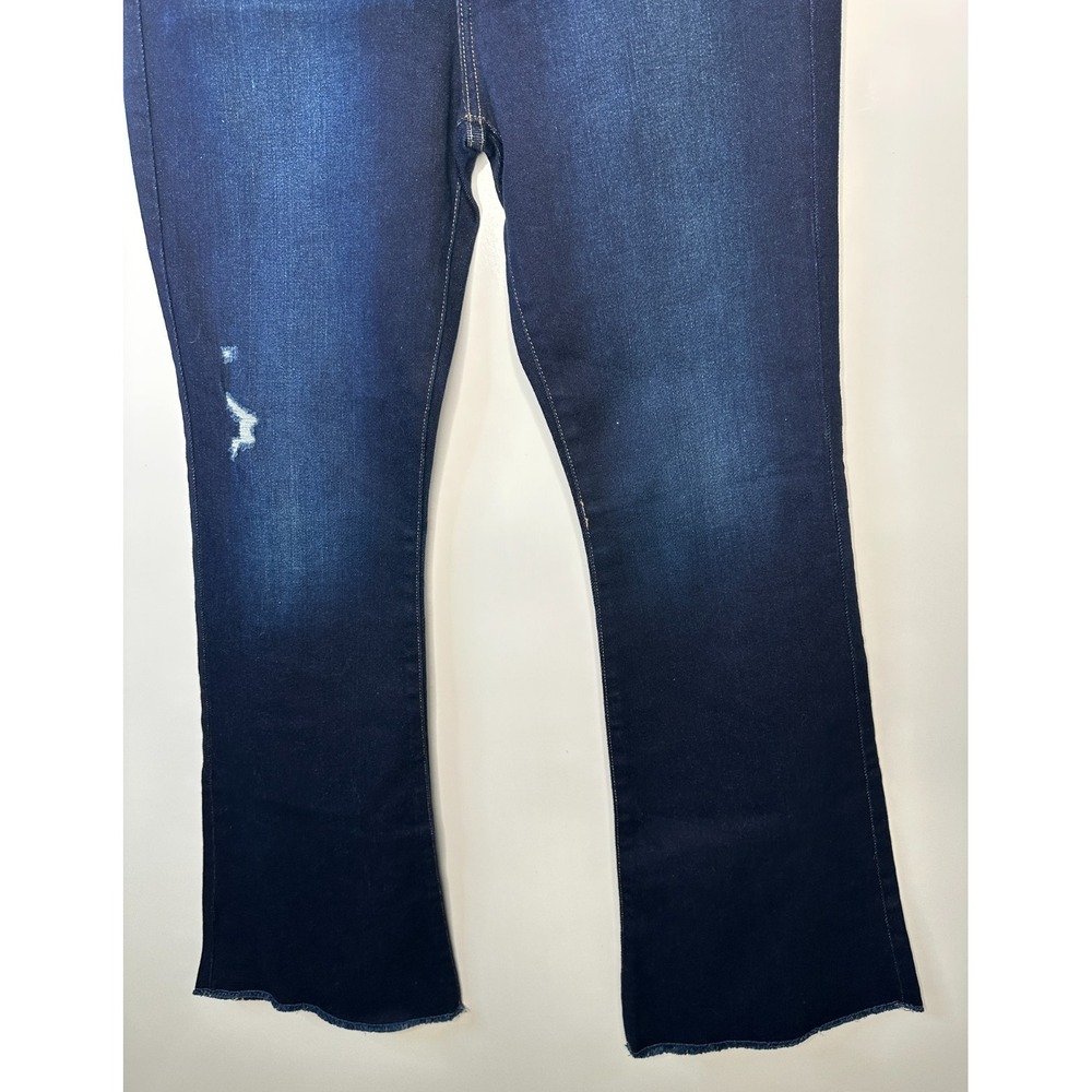 Kancan Gill High Rise Flare Jeans Dark Wash Distressed Raw Hem Size 13 / 30 - Picture 6 of 16